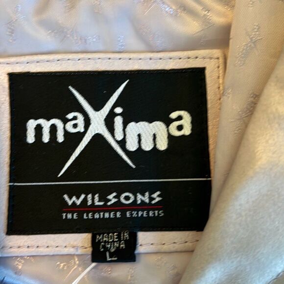 Maxima Wilsons Women's Very Light Pastel Pink Button Up Leather Jacket Large - Picture 2 of 11